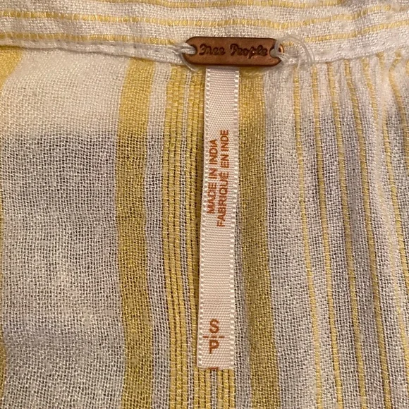 Free People Yellow and White Striped Cinched Shoulder Collared Button Down Top - Picture 6 of 9